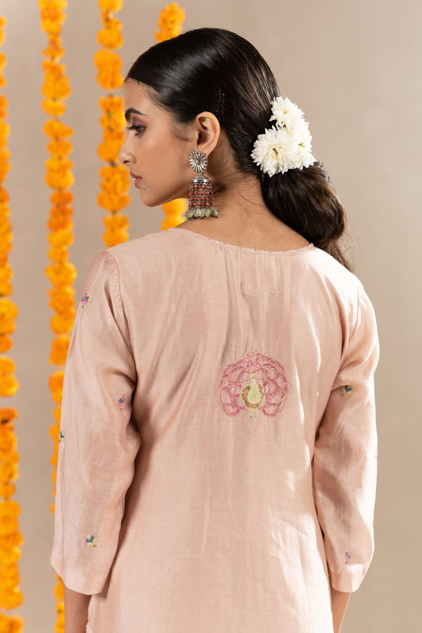 Vaani Chanderi Straight Kurta With Pants - Biscuit Beige