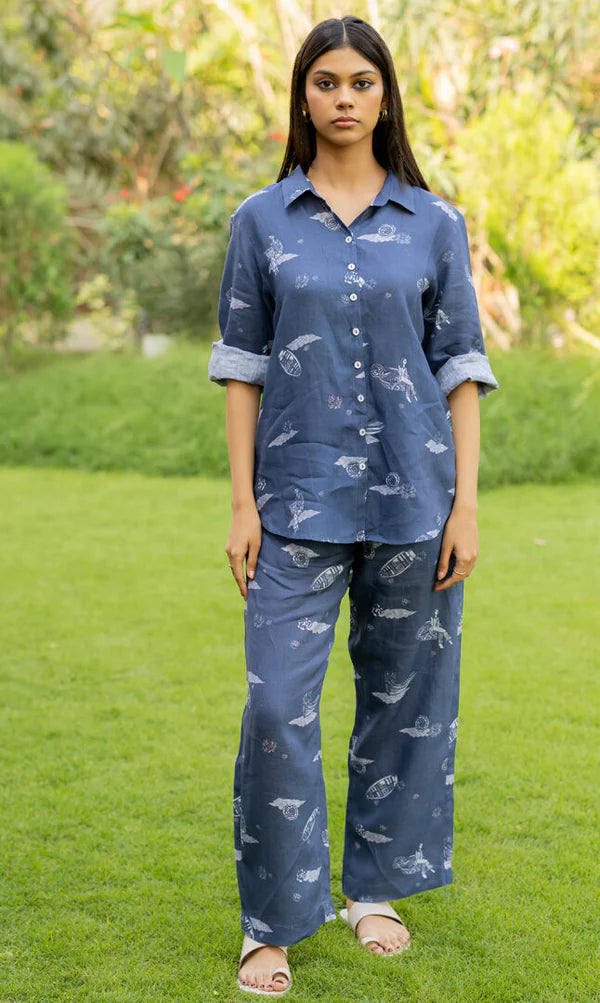Linen Coord Set- Blue Badal Naav