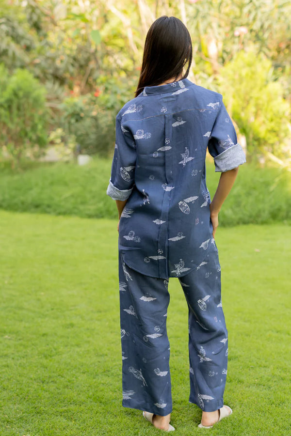 Linen Coord Set- Blue Badal Naav