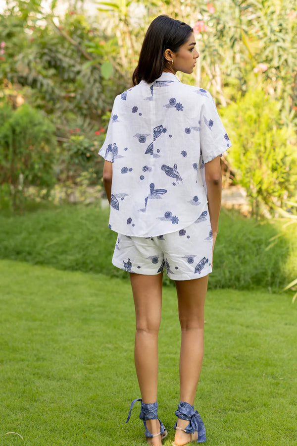 Linen Coord Set - White Badal Naav