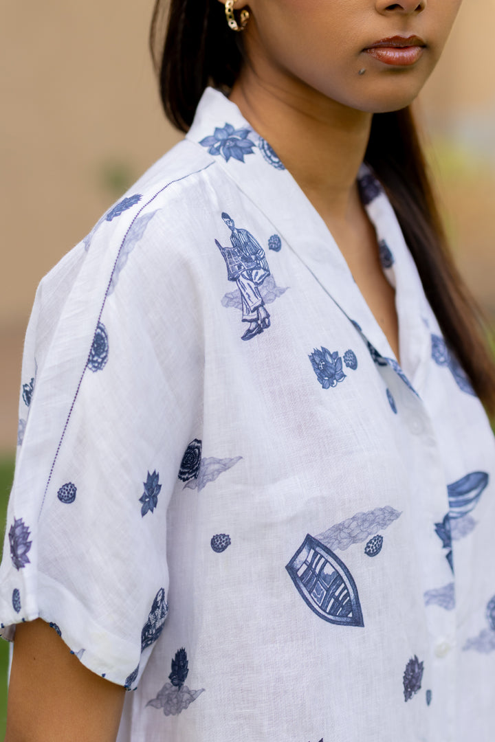 Linen Shirt - White Badal Naav