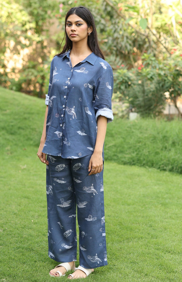 Linen Demi Shirt- Blue Badal Naav
