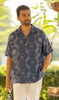 Linen Men Shawl Collar Shirt- Blue Tiger