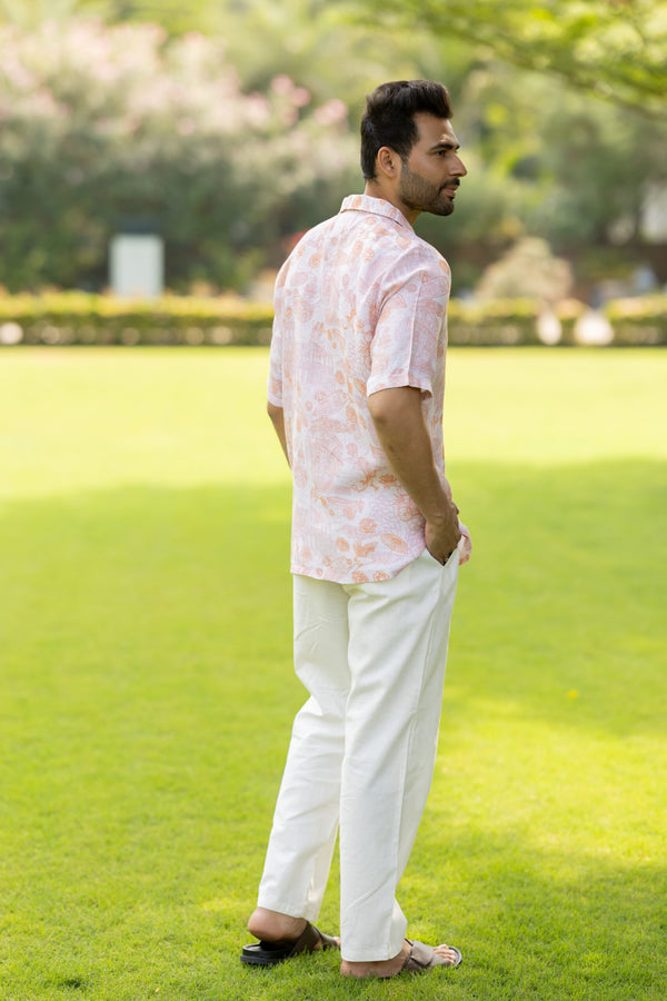 Linen Mens Shirt- Orange Banaras