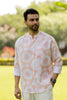 Linen Men Mandarin Collar Shirt - Orange Tiger