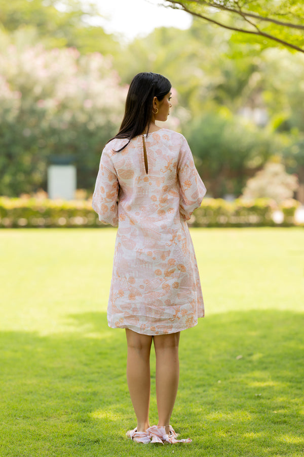 Linen Panel Dress- Orange Banaras