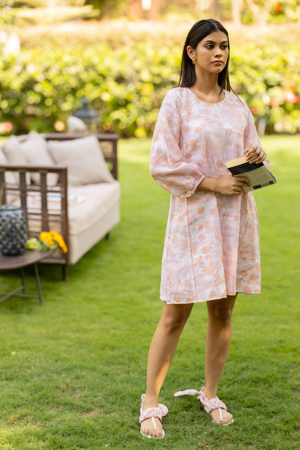 Linen Panel Dress- Orange Banaras
