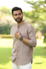 Linen Men Mandarin Collar Shirt - Mud