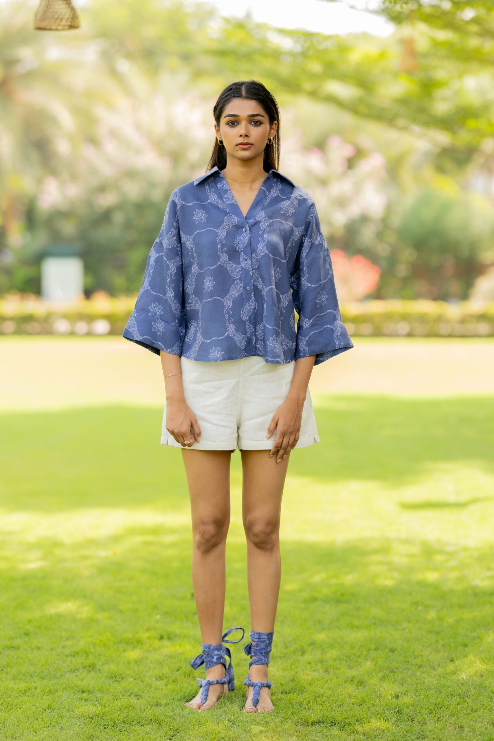 Linen Plain Shorts - White