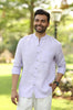 Linen Men Mandarin Collar Shirt - Purple