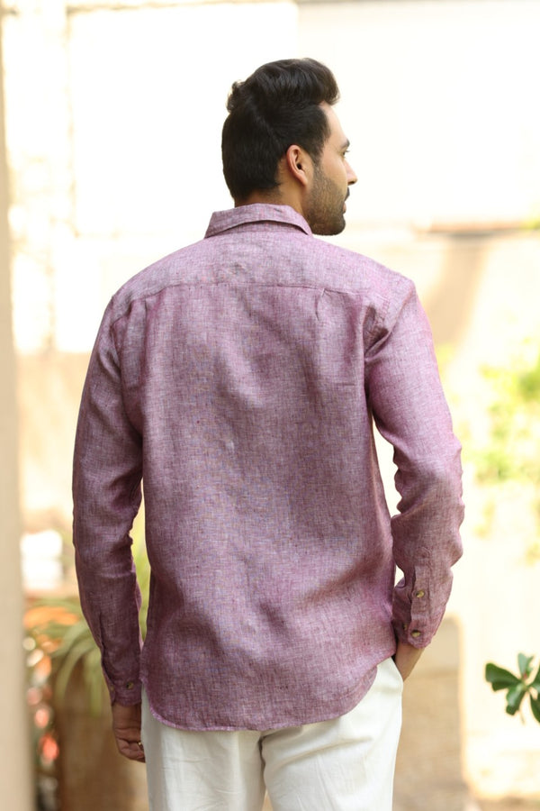 Linen Men Classic Collar Shirt - Wine