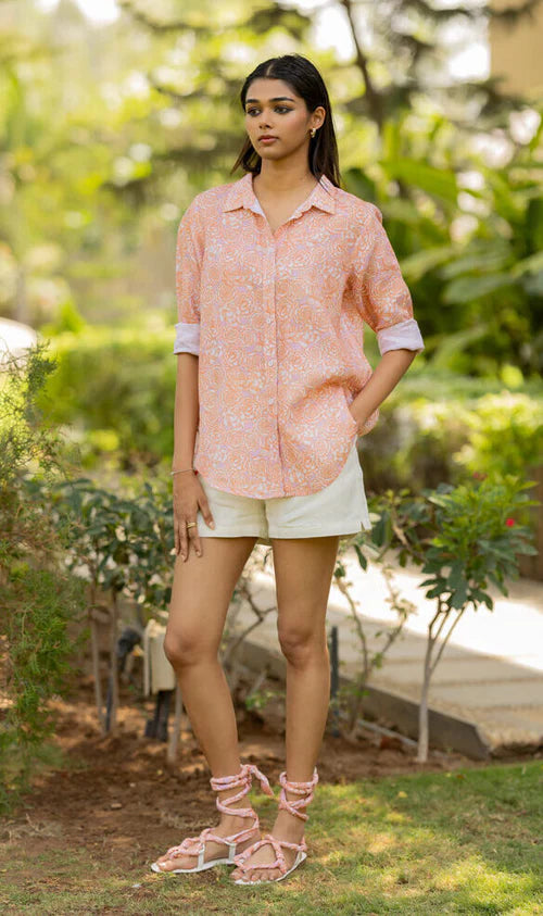 Linen printed coord set  - Sandra Shirt with shorts