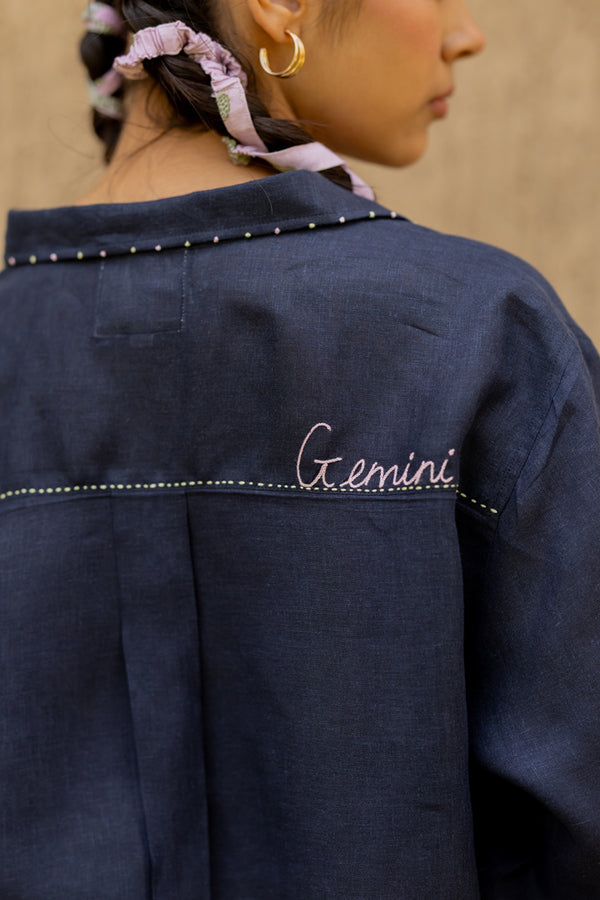 Gemini Linen Shirt - Navy Blue