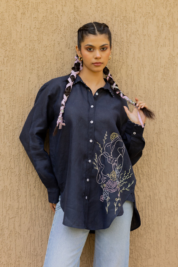 Gemini Linen Shirt - Navy Blue