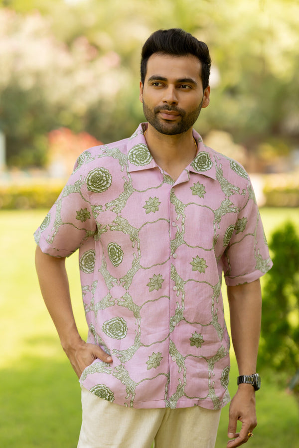 Linen Banaras Wild – Tiger And Floral Motif Shirt