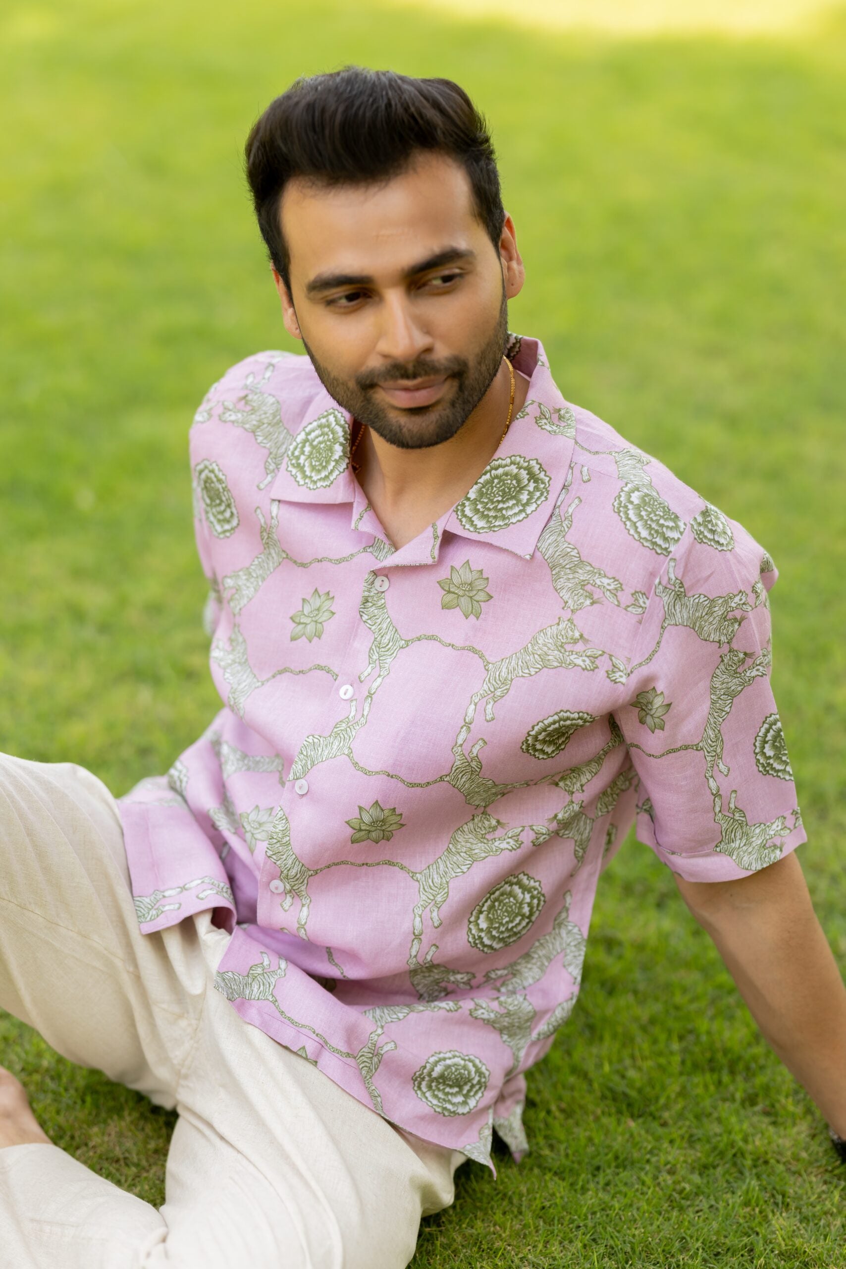 Linen Banaras Wild – Tiger And Floral Motif Shirt
