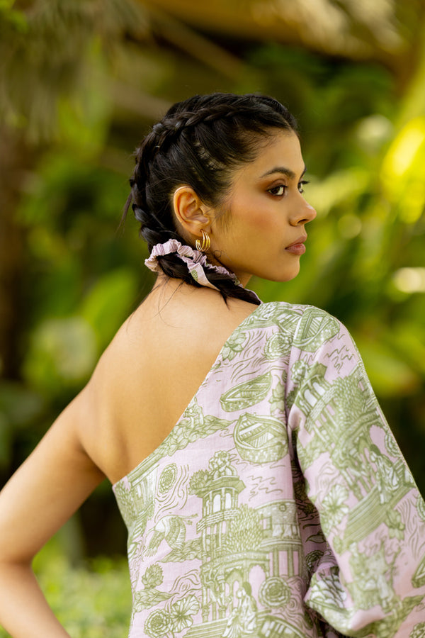 Linen Banaras - One Shoulder Dress