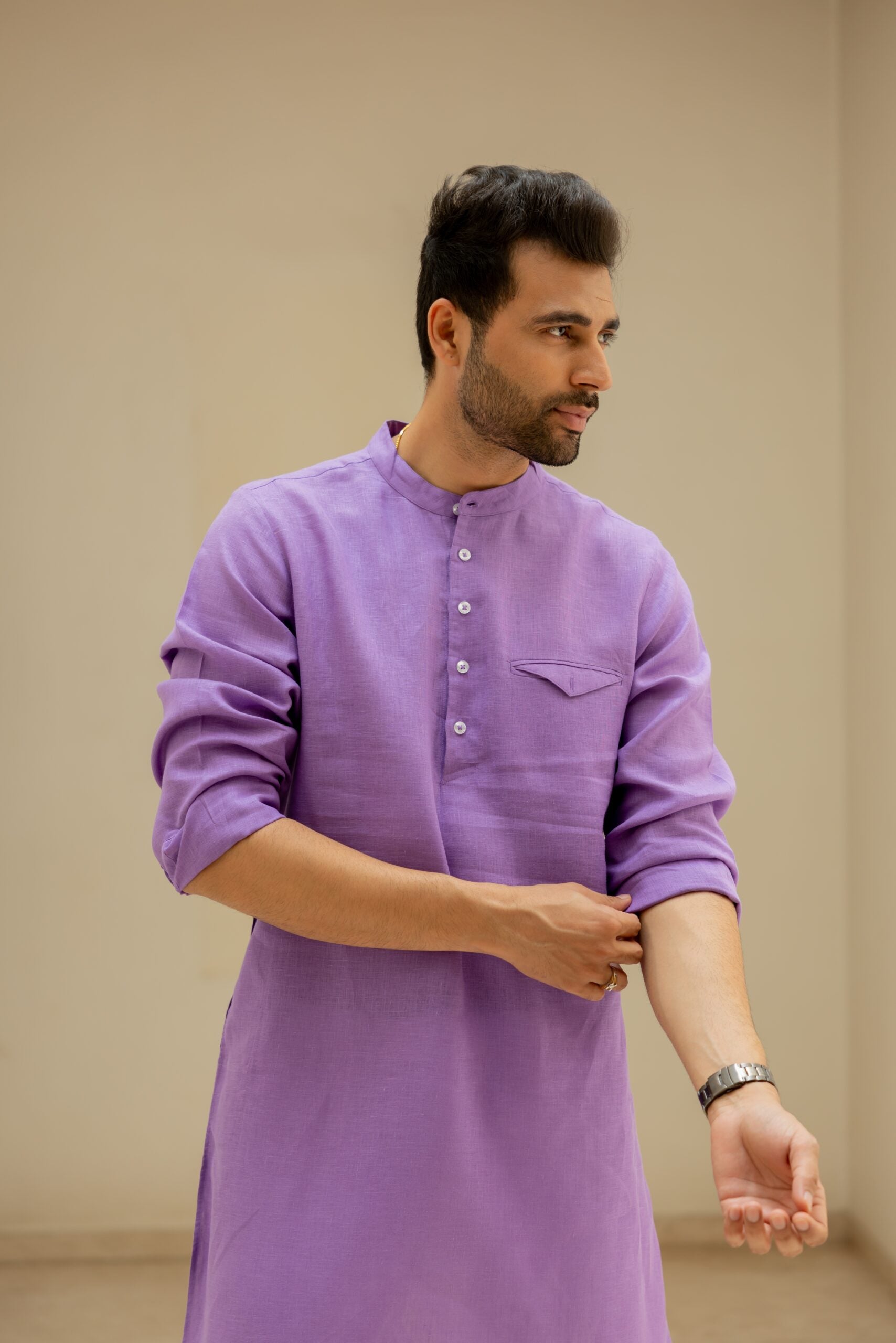 Linen Men kurta - Purple