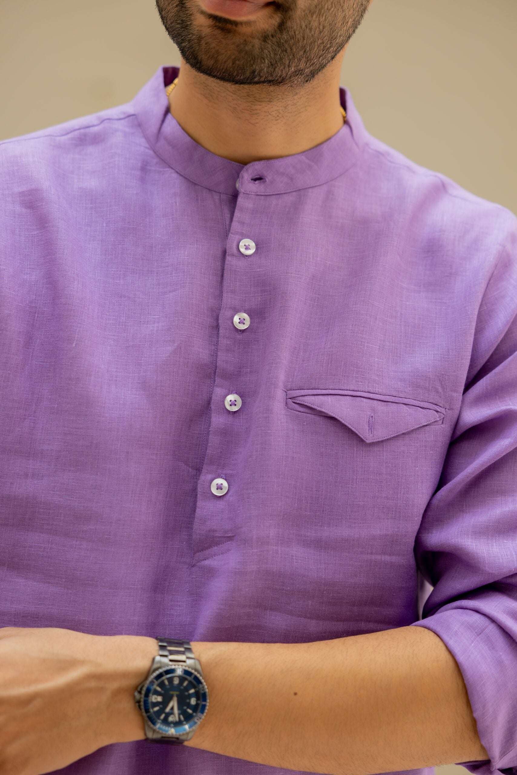 Linen Men kurta - Purple