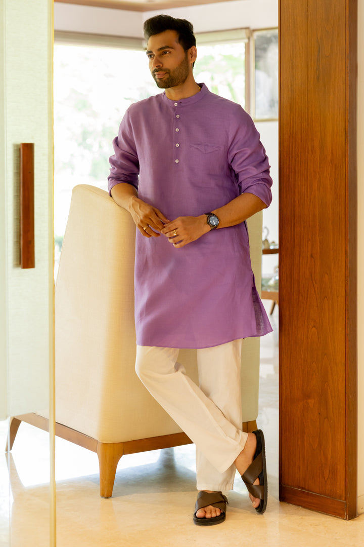 Linen Men kurta - Purple