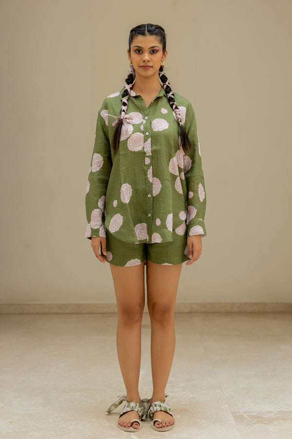 Linen Banaras Bloom Sandra Shirt – Green and Pink