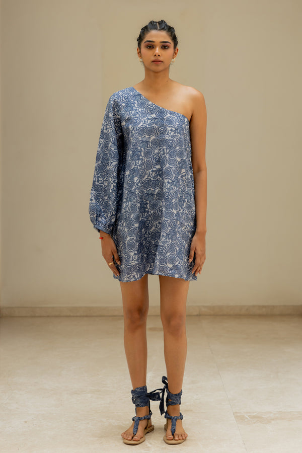 Linen Banaras Bloom One shoulder Dress