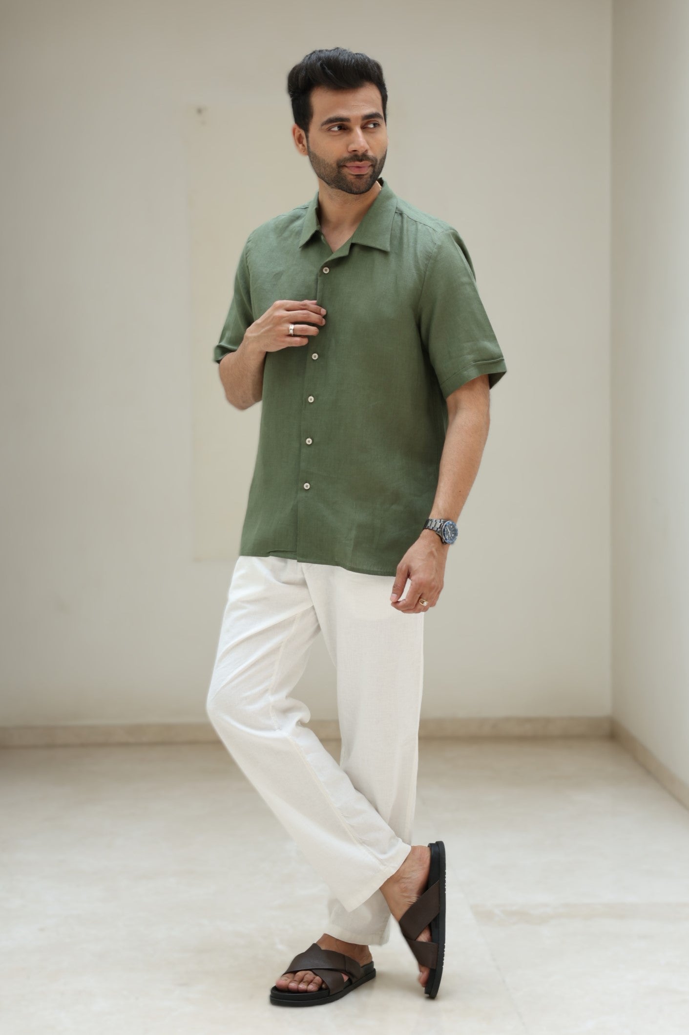 Libra Linen Shirt - Olive Green