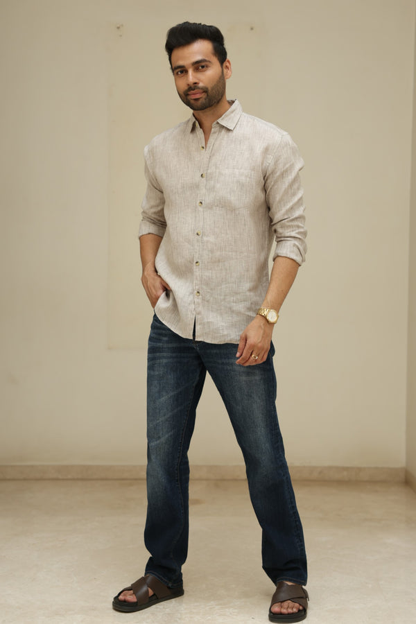 Linen Men Classic Collar Shirt - Chambray