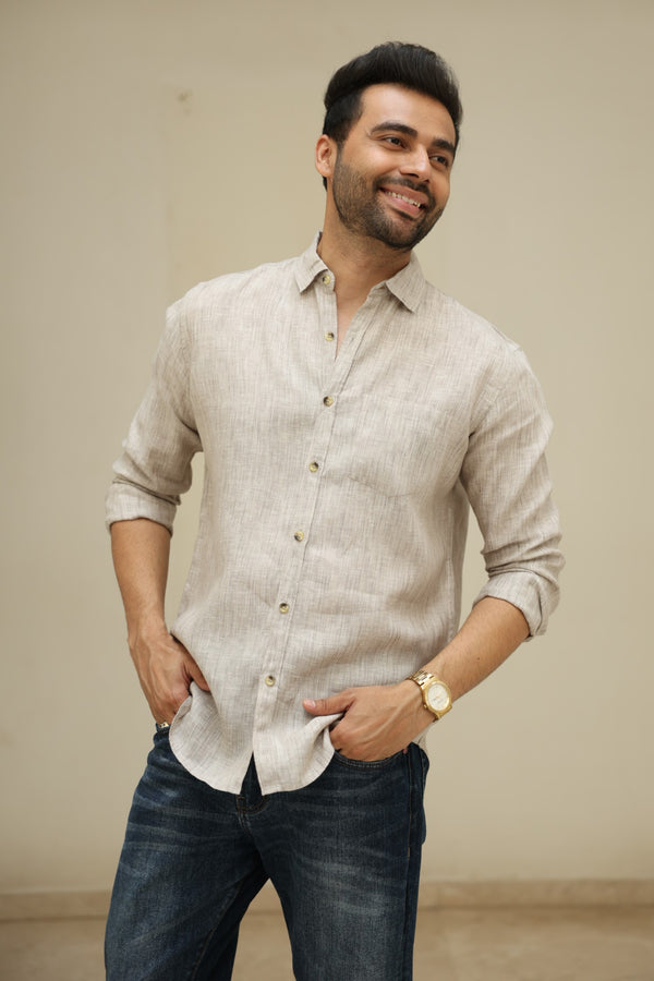 Linen Men Classic Collar Shirt - Chambray