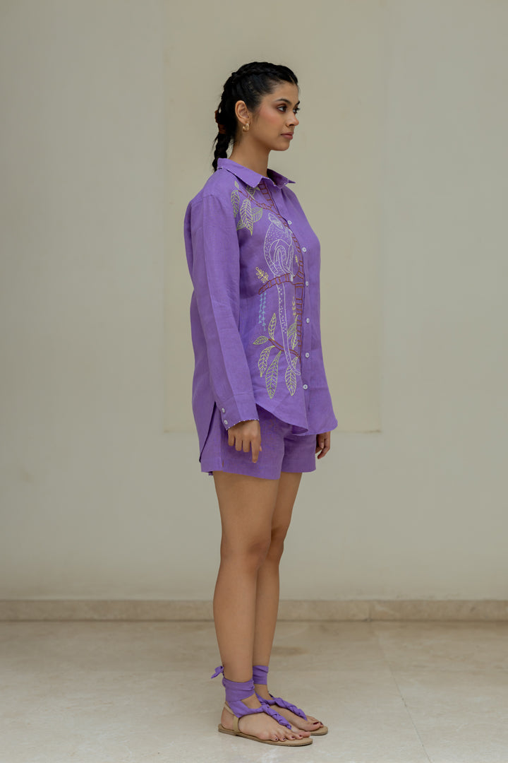 Linen Shorts - Purple