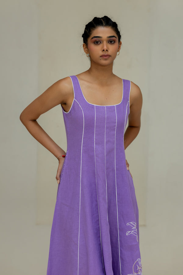Linen Panel Dress - Purple