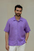 Linen Men Shawl Collar Shirt - Purple