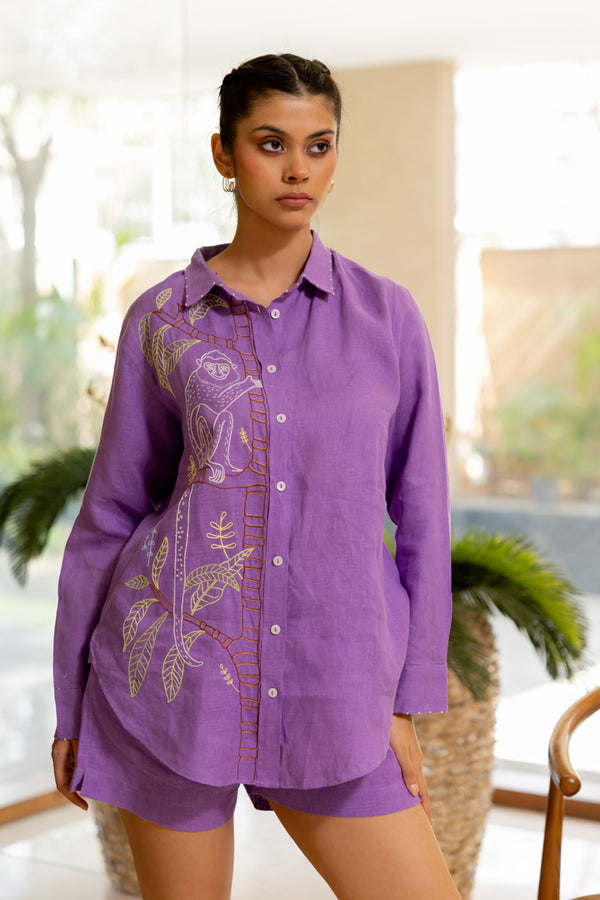 Linen Shorts - Purple