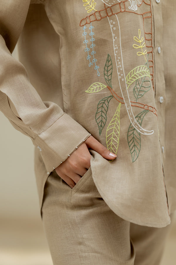 Linen Narrow Pants - Bamboo