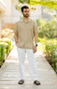 Linen Men Shawl Collar Shirt - Bamboo
