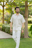Linen Men Shawl Collar Shirt - Oatmeal