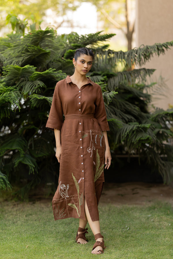 Linen Yavi Dress - Chocolate Brown