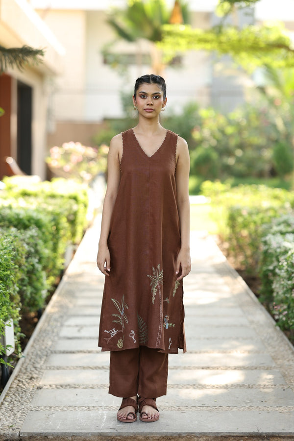 Linen Raga Kurta - Chocolate Brown