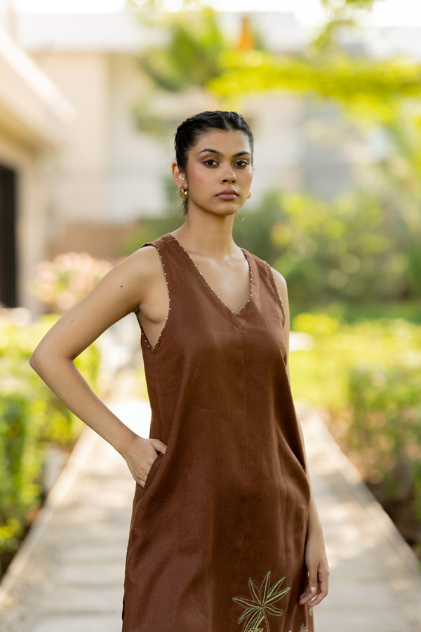 Linen Raga Kurta - Chocolate Brown