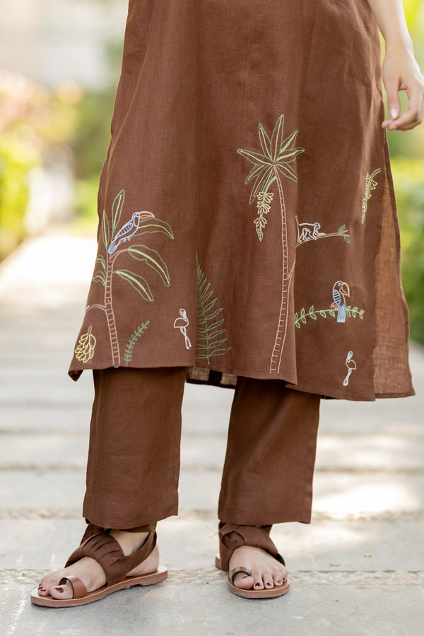 Linen Narrow Pants - Chocolate Brown
