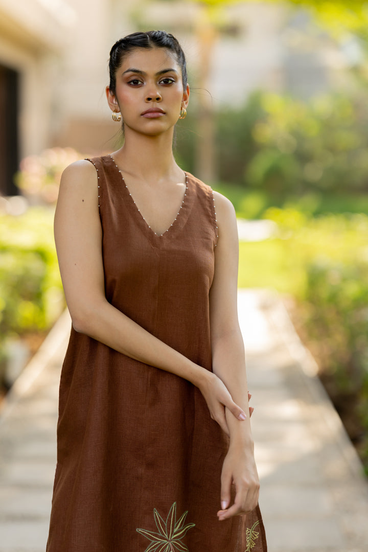 Linen Raga Kurta - Chocolate Brown