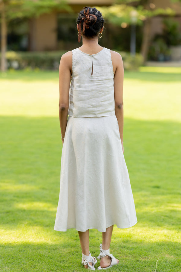 Linen Round Neck Kylie Top - Oatmeal