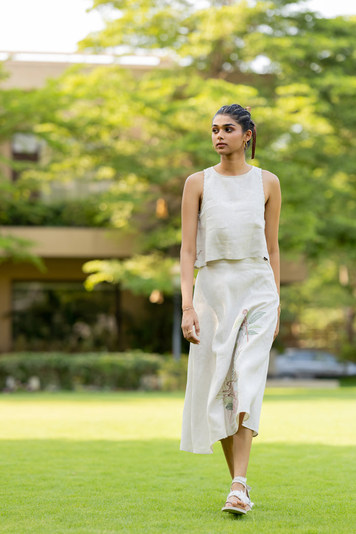 Linen Round Neck Kylie Top - Oatmeal