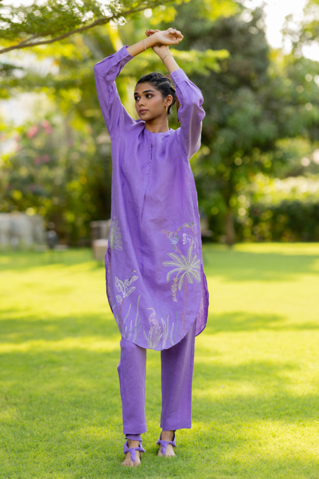 Linen Narrow Pants - Purple