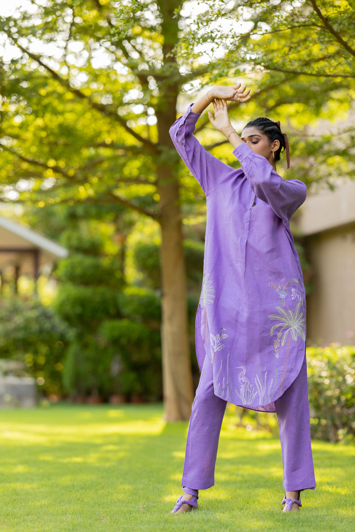 Linen Narrow Pants - Purple