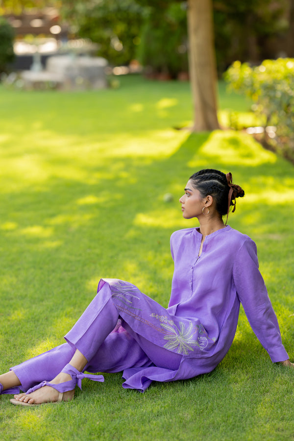 Linen Narrow Pants - Purple