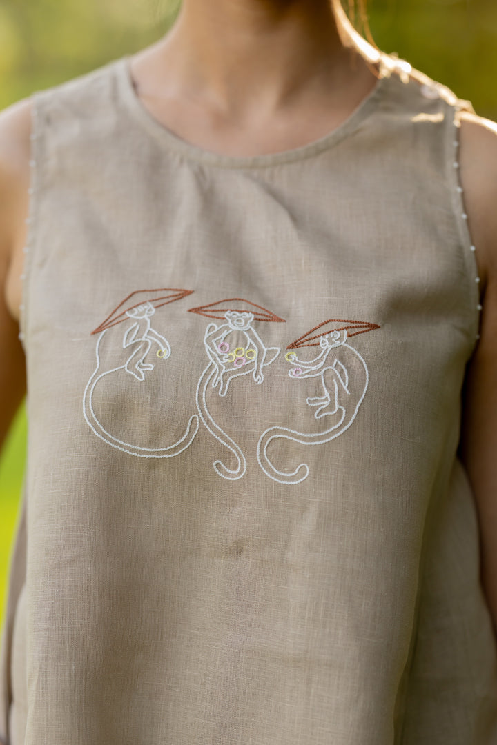 Linen Round Neck Kylie Top - Bamboo
