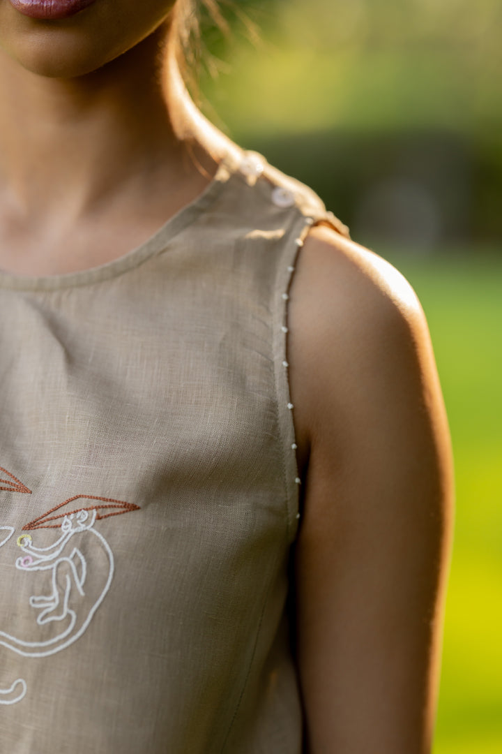 Linen Round Neck Kylie Top - Bamboo