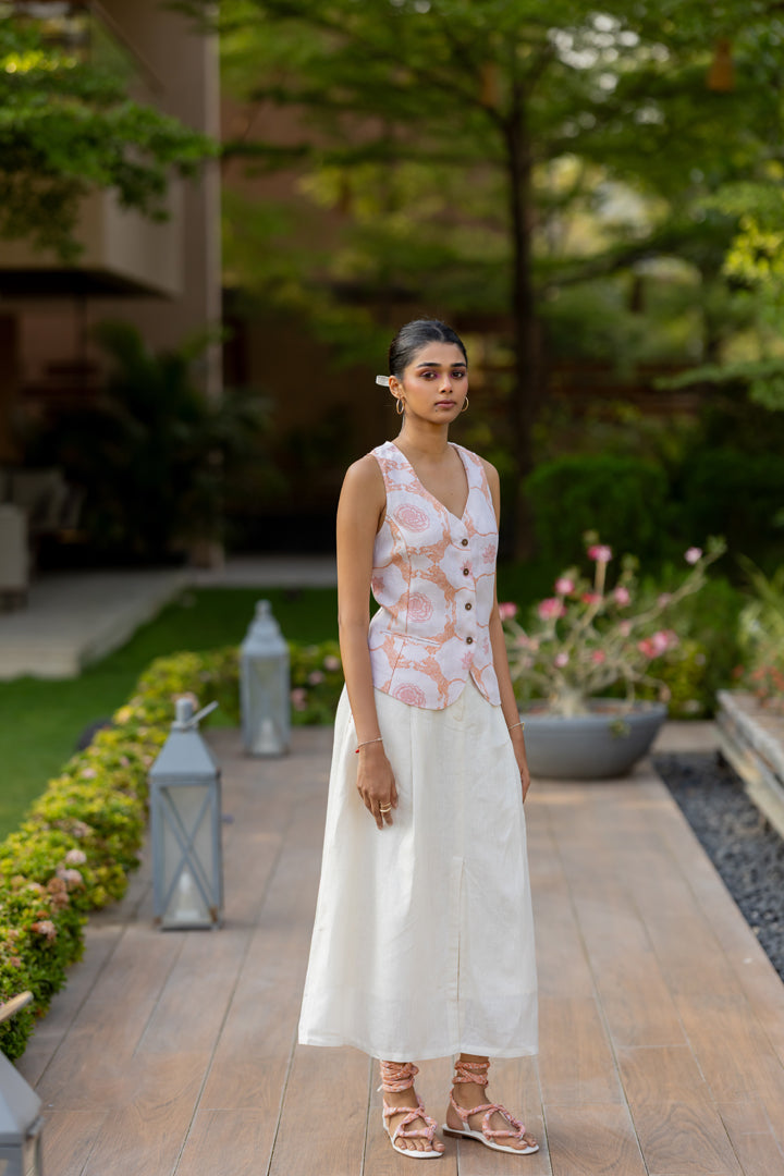 Linen Chandni Skirt- Off-White