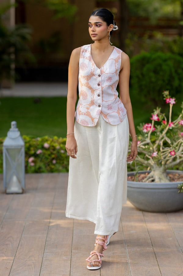 Linen Chandni Skirt- Off-White